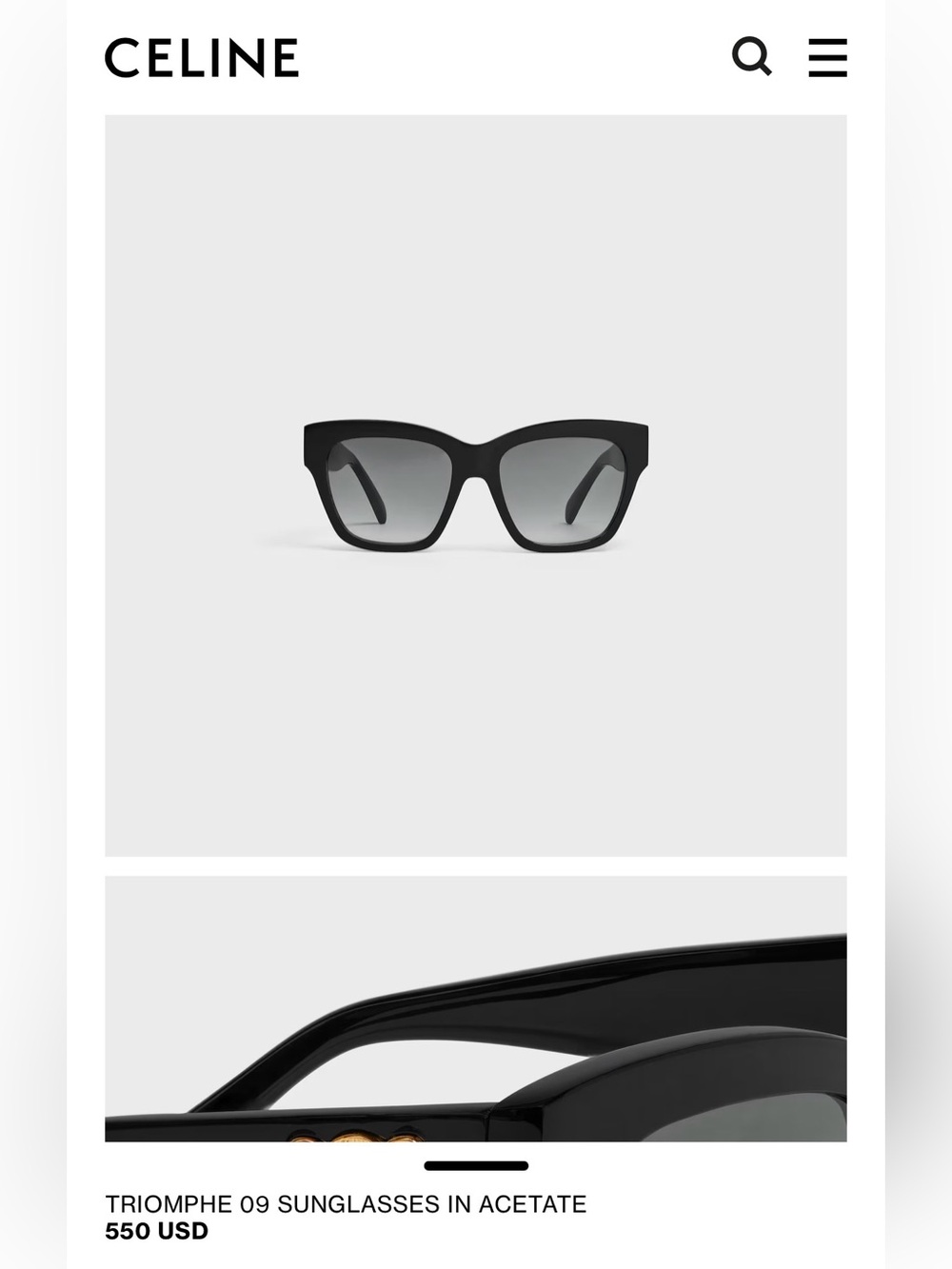 Celine Black Acetate Sunglasses Triomphe 09
